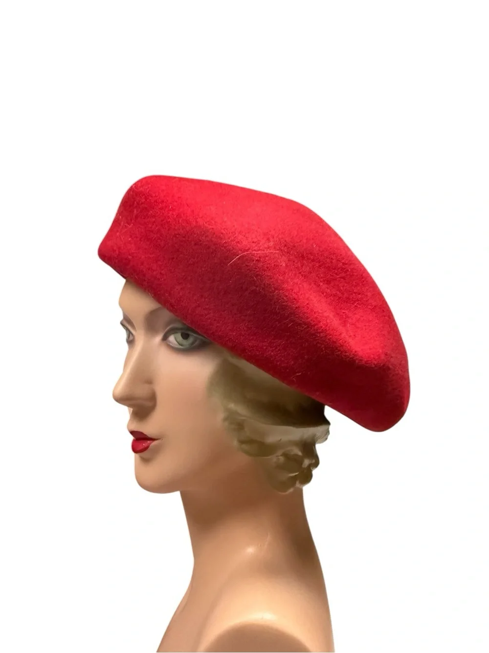 Vintage 1950s Red Wool Felt Flower Beret - Classic Women's Hat